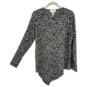 Joseph Ribkoff Asymmetrical Animal Pattern Knit Tunic Size 6 Long Sleeve Artsy